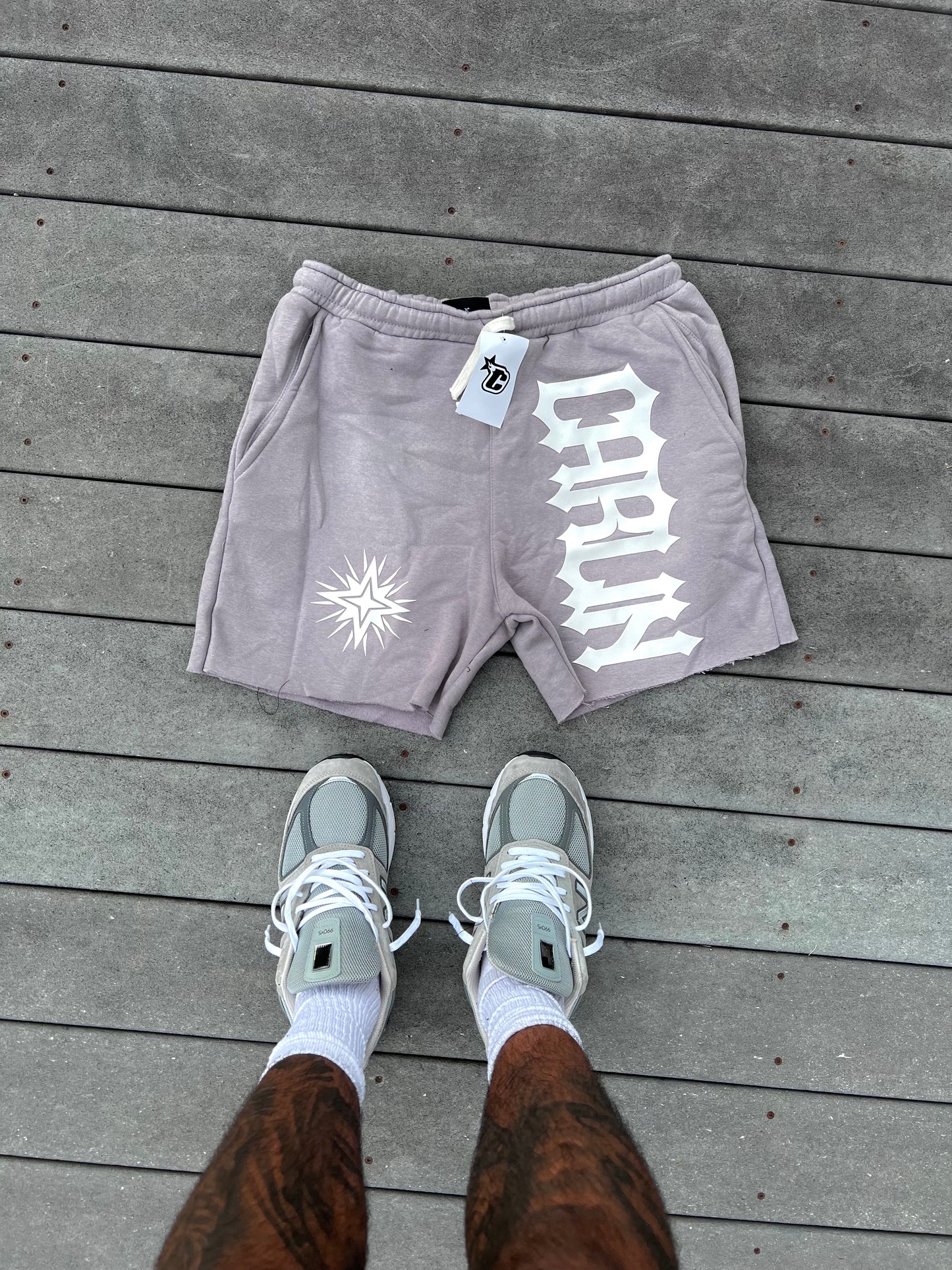 GRAY ACID WASH SHORTS