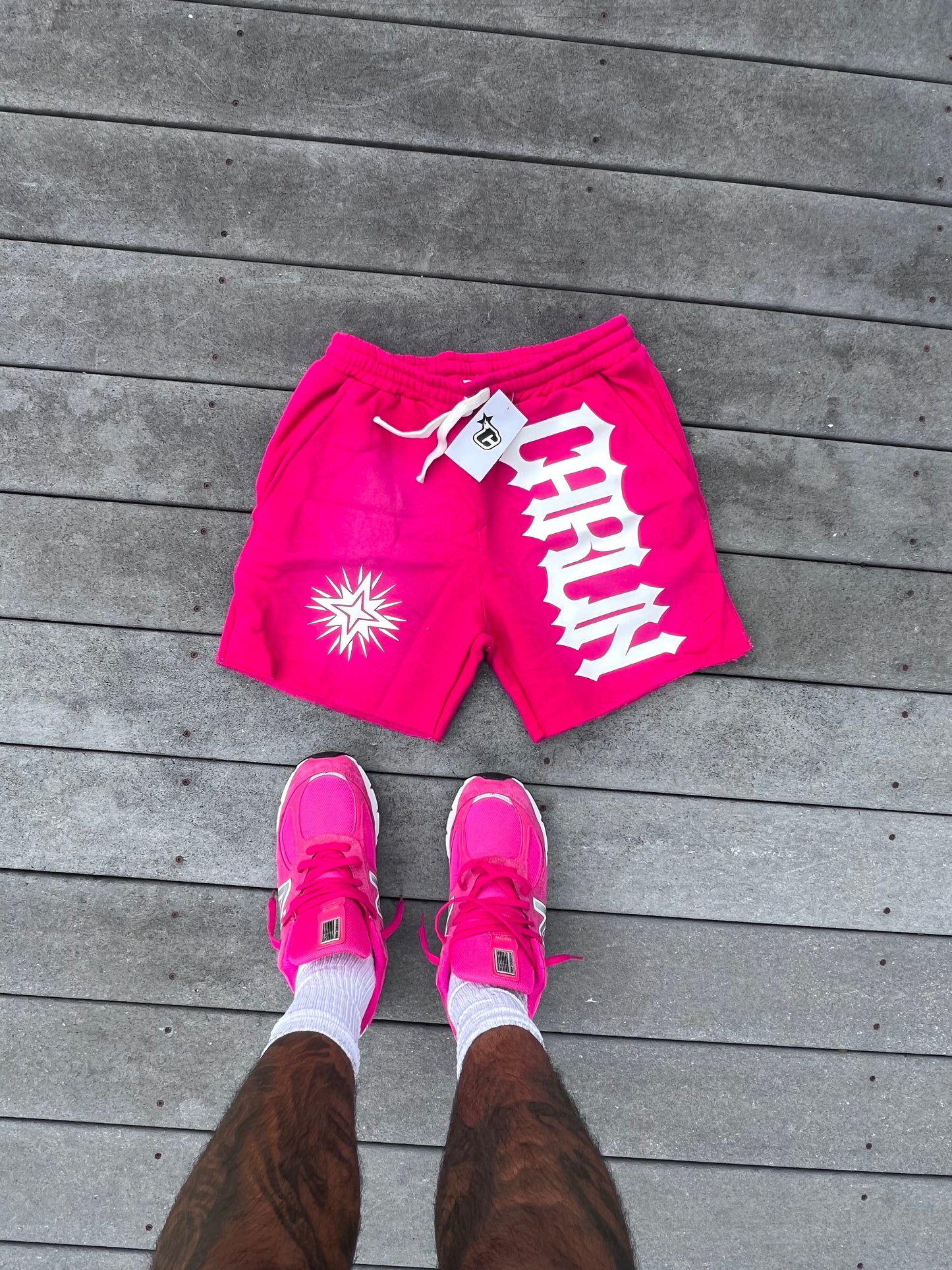 PINK ACID WASH SHORTS