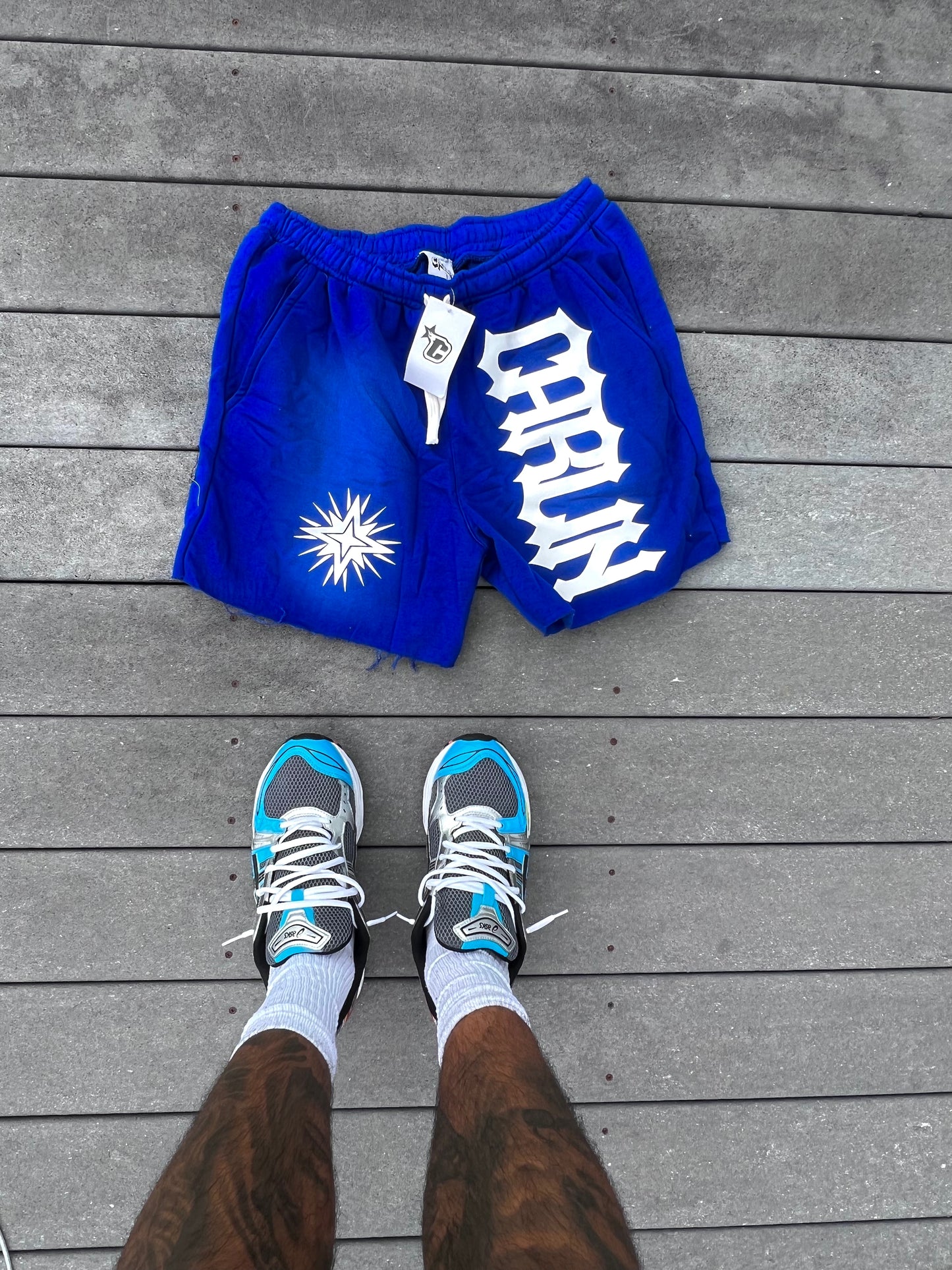 BLUE ACID WASH SHORTS