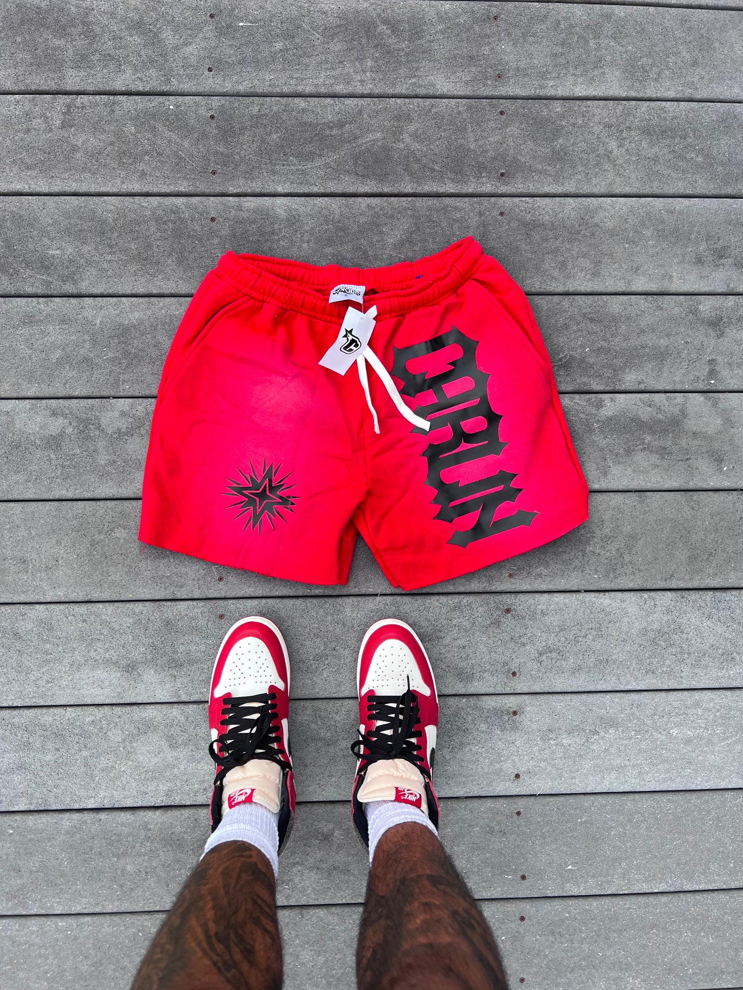 RED ACID WASH SHORTS